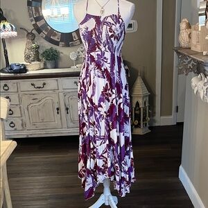 Free People Intimately White and Purple Floral Halter Maxi Dress
